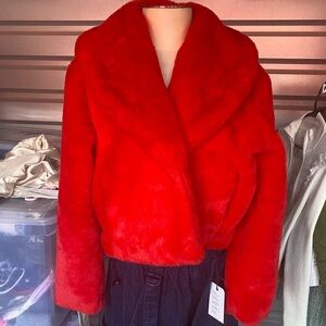 Forever 21 Red Teddy Jacket Plush Faux Fur